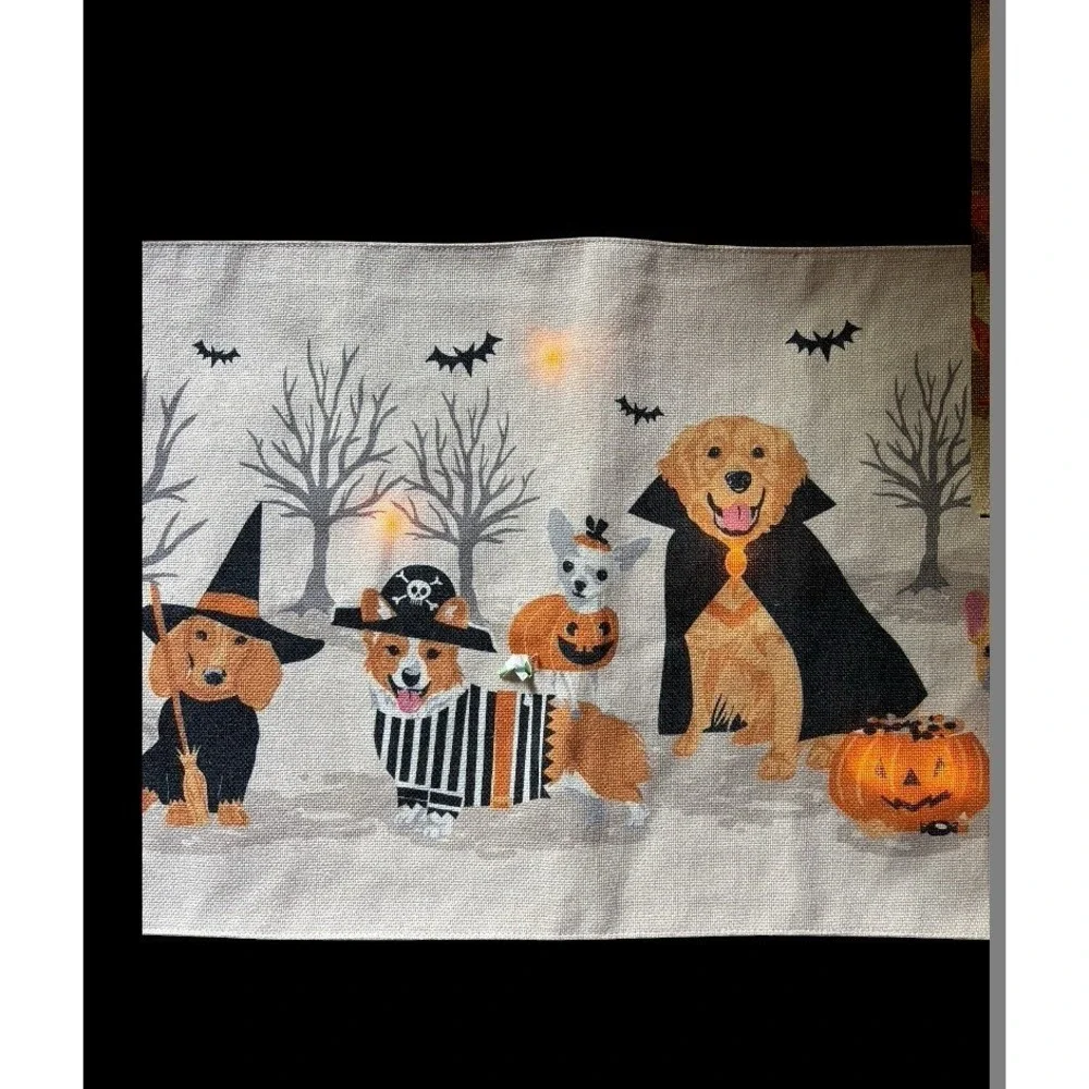 Novogratz Halloween Corgi Golden Retriever & More Dogs Table Runner Lights Up